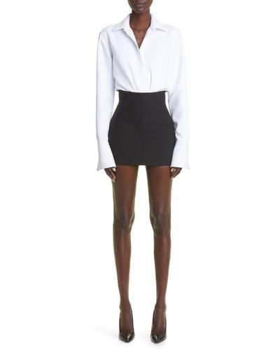 LAQUAN SMITH Long Sleeve Satin Bodysuit - White