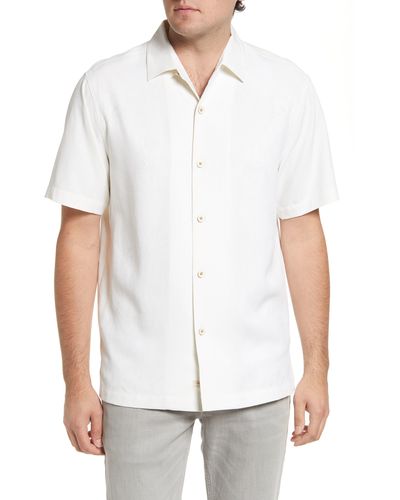 Tommy Bahama Bali Border Floral Jacquard Short Sleeve Silk Button-up Shirt - White