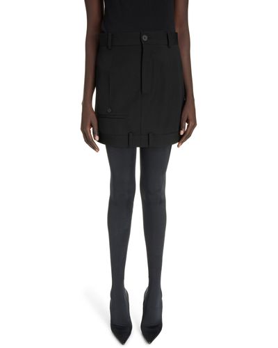 Balenciaga Deconstructed Wool Trouser Skirt - Black