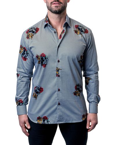 Maceoo Fibonacci Skull King Button-up Shirt At Nordstrom - Blue