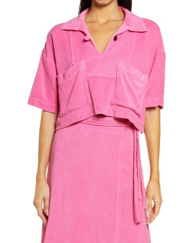 KkCo Crop Terry Cloth Shirt - Pink