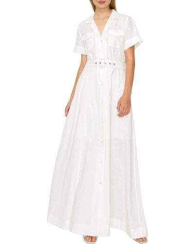 MELLODAY Belted Linen Blend Maxi Shirtdress - White