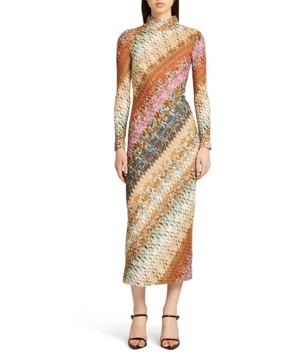 Missoni Diagonal Zigzag Long Sleeve Wool Blend Dress - Multicolor