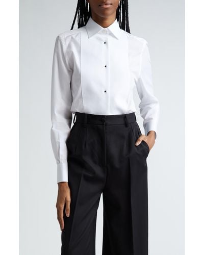 Dolce & Gabbana Piqué Knit Bib Cotton Tuxedo Shirt - White