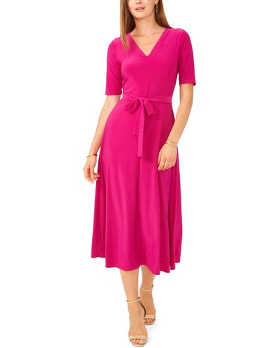Chaus V-neck Tie Waist Knit Dress - Pink