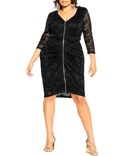 City Chic Lacey Zip Front Cocktail Dress - Black