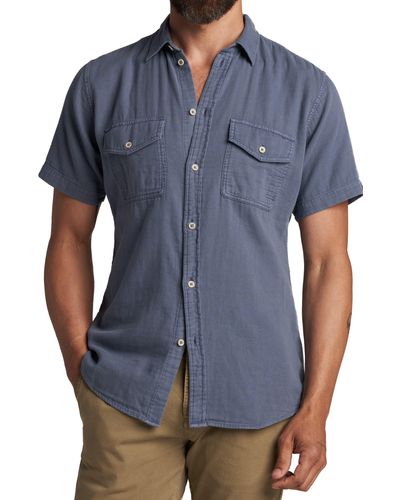 Rowan Leeds Cotton Gauze Short Sleeve Button-up Shirt - Blue
