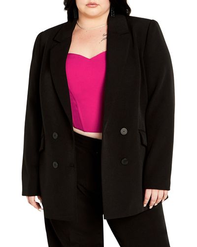 City Chic Alexis Oversize Double Breasted Blazer - Black