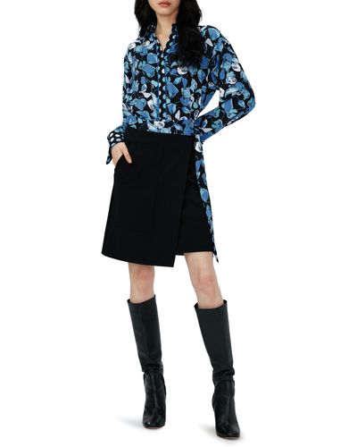 Diane von Furstenberg Olia Long Sleeve Mixed Media Shirtdress - Blue