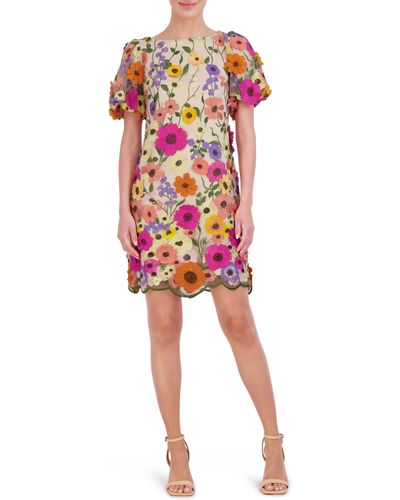 Eliza J Floral Embroidered Puff Sleeve Cocktail Dress