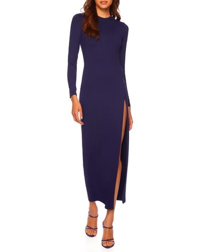 Susana Monaco Slit Hem Long Sleeve Maxi Dress - Blue