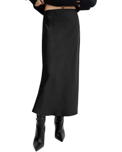 Mango Satin Midi Skirt - Black