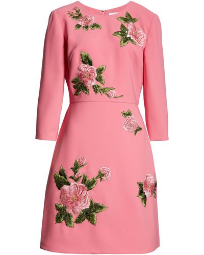 Carolina Herrera Floral Embroidered Sheath Dress - Pink