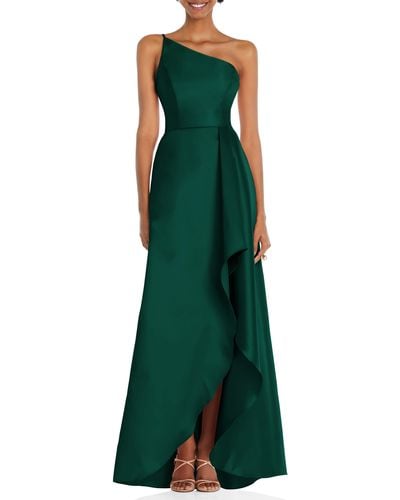 Alfred Sung One-shoulder Satin Gown - Green