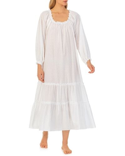 Eileen West Swiss Dot Long Sleeve Ballet Nightgown - White