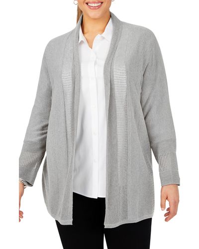 Foxcroft Mixed Stitch Open Front Cardigan - Gray