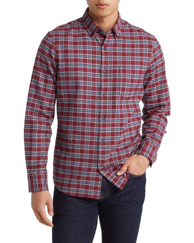 Nordstrom Tech-smart Trim Fit Plaid Flannel Button-down Shirt - Red