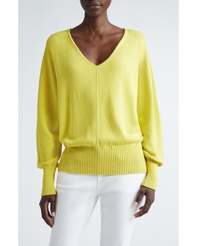 Lafayette 148 New York Dolman Sleeve Cotton & Silk Sweater - Yellow