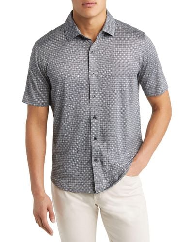 Johnston & Murphy Xc4® Geo Print Performance Short Sleeve Button-up Shirt - Gray