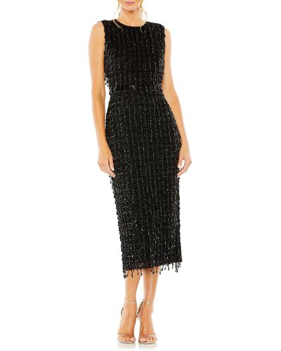 Mac Duggal Embellished Sleeveless Tweed Midi Dress - Black