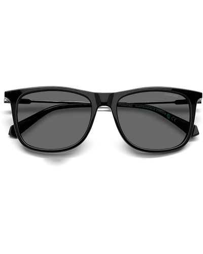 Polaroid 55mm Polarized Rectangular Sunglasses - Black