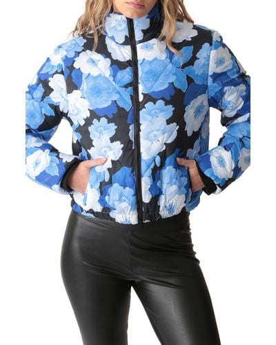 Electric and Rose Easton Floral Crop Puffer Jacket - Blue