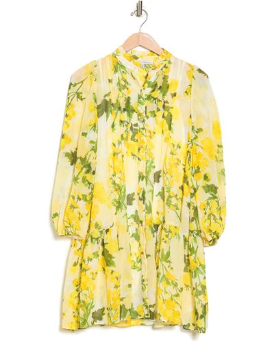 Julia Jordan Floral Long Sleeve Button-up Shift Dress In Yellow Mult At Nordstrom Rack