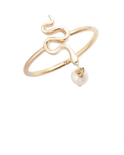 POPPY FINCH Serpent Pearl Ring - White