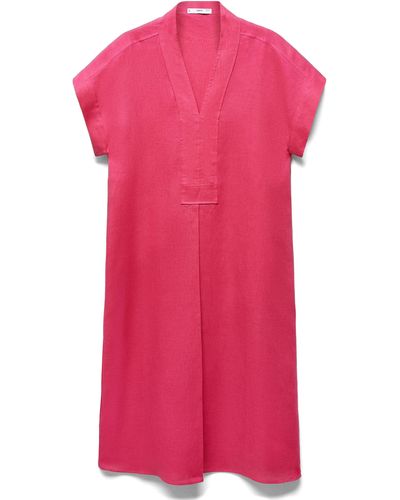 Mango Short Sleeve Linen Shirtdress - Pink