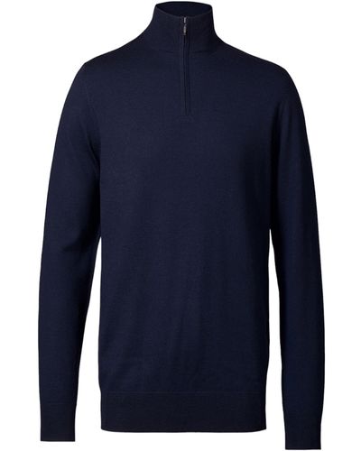 Charles Tyrwhitt Merino Wool Quarter Zip Sweater - Blue