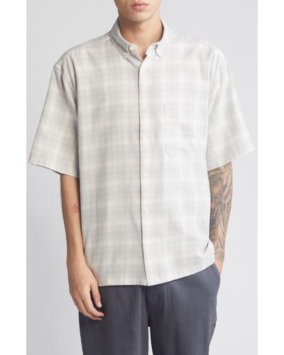 ASOS Boxy Oversize Plaid Short Sleeve Button-down Shirt - White