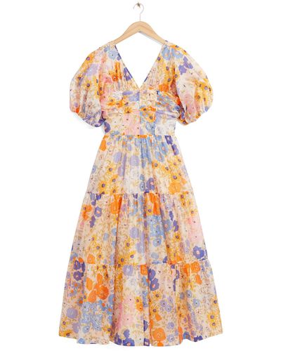 & Other Stories & Floral Print Puff Sleeve Dress - White