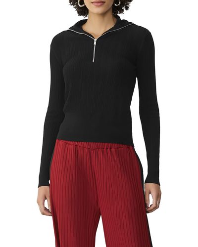 GSTQ Fine Rib Long Sleeve Quarter Zip Sweater - Red
