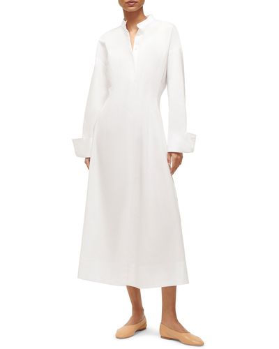 STAUD Lorenza Long Sleeve Stretch Cotton Shirtdress - White