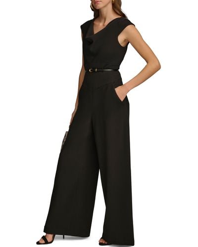 Donna Karan Cowl Neck Cap Sleeve Belted Jumpsuit - Black