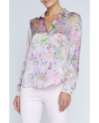 L'Agence Tyler Floral Silk Button-up Shirt - Multicolor