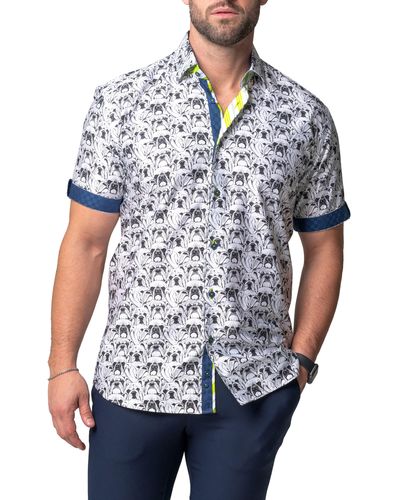 Maceoo Galileo Bulldog Contemporary Fit Short Sleeve Button-up Shirt At Nordstrom - Blue