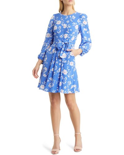 Eliza J Floral Fit & Flare Dress - Blue