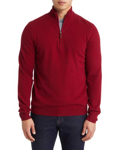Nordstrom Cashmere Quarter Zip Pullover Sweater - Red