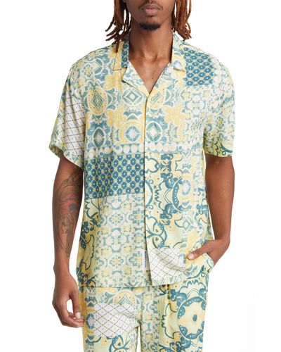 Native Youth Tile Print Short Sleeve Button-up Shirt - Multicolor