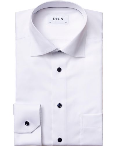 Eton Classic Fit Navy Buttons Twill Dress Shirt - White