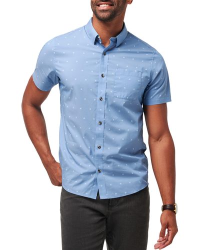 Travis Mathew Wind It In Stretch Short Sleeve Button-up Shirt - Blue