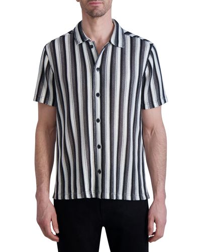 Karl Lagerfeld Stripe Knit Short Sleeve Button-up Shirt - Multicolor