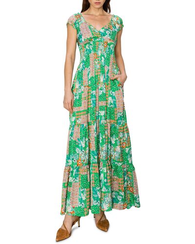 MELLODAY Floral Smocked Waist Maxi Dress - Green