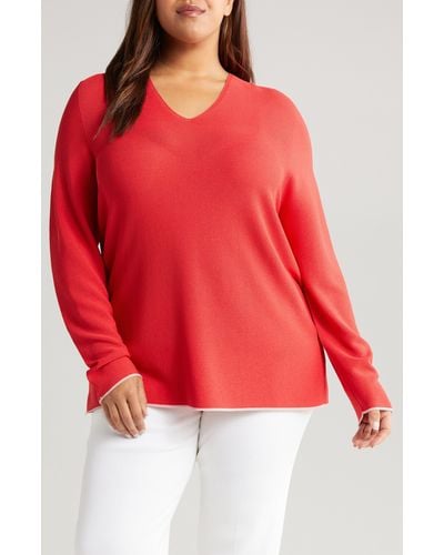Marina Rinaldi Ombra V-neck Sweater - Red