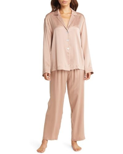 Lunya Long Sleeve Washable Silk Pajamas - Natural