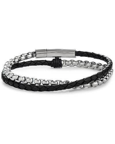Jonas Studio Braided Leather & Chain Double Wrap Bracelet - Black