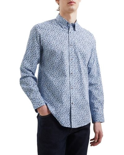 French Connection Premium Floral Button-up Oxford Shirt - Blue