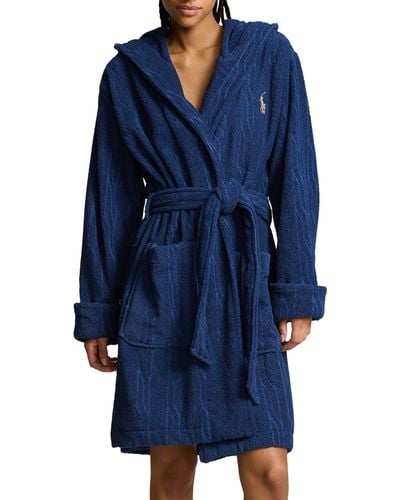 Polo Ralph Lauren Hooded Jacquard Robe - Blue