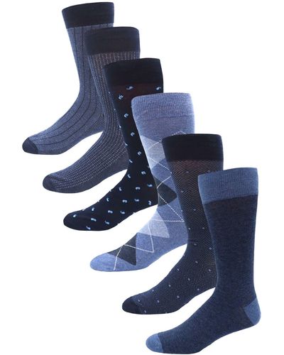 Lorenzo Uomo 6-pack Assorted Cotton Blend Dress Socks - Blue